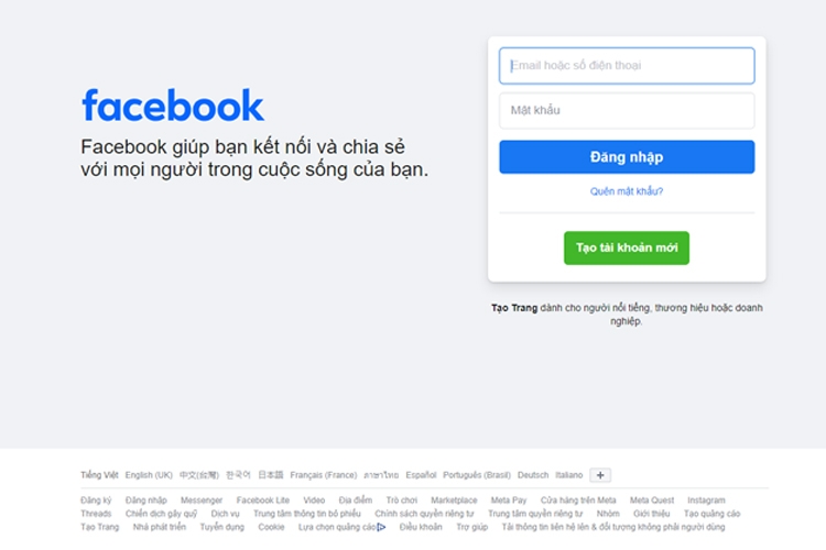 Đăng nhập Facebook - Trên ứng dụng điện thoại